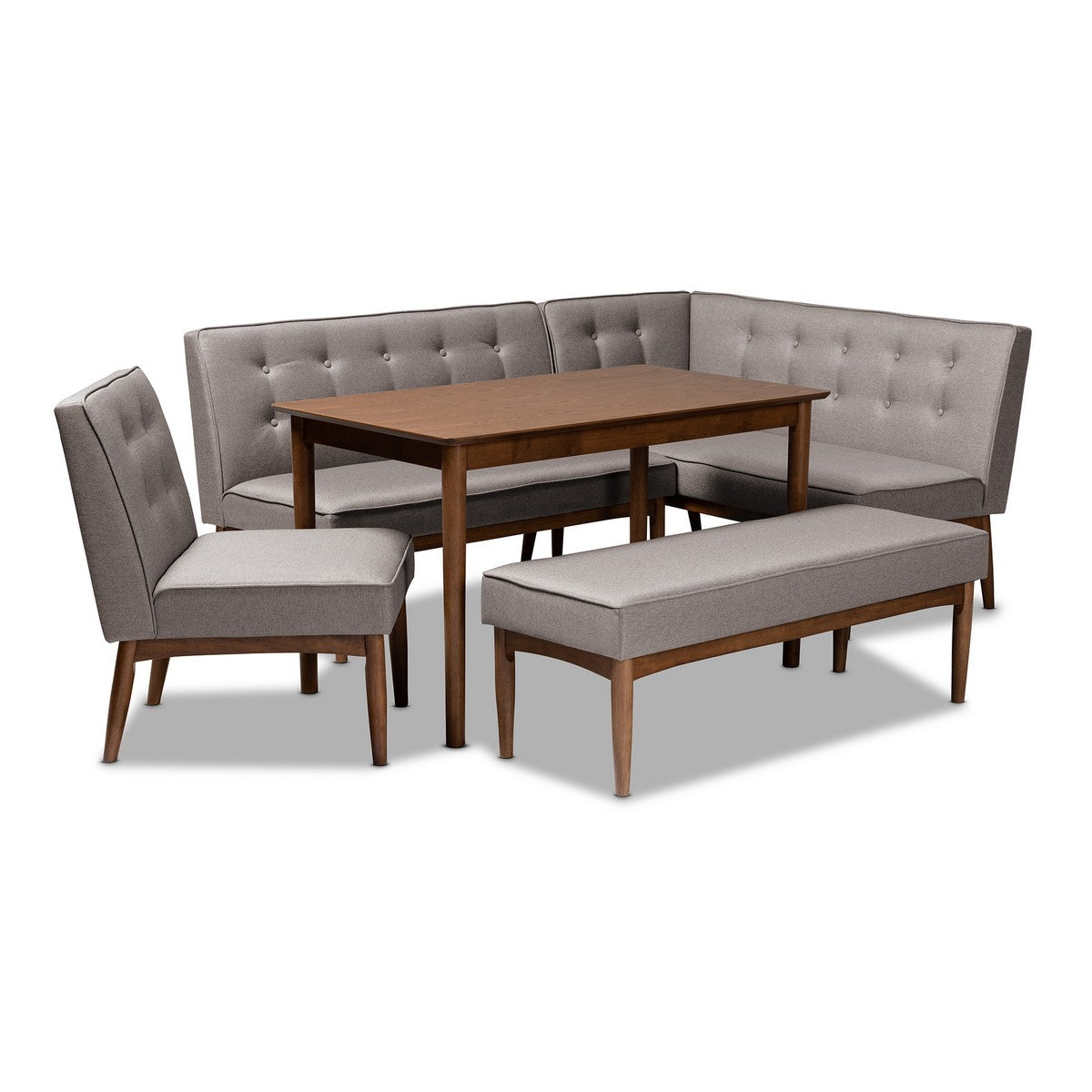 Baxton Studio Arvid Mid-Century Modern Gray Fabric Upholstered 5-Piece Wood Dining Nook Set Baxton Studio-Dining Sets-Minimal And Modern - 1