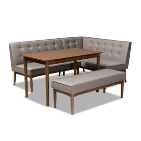 Baxton Studio Arvid Mid-Century Modern Gray Fabric Upholstered 4-Piece Wood Dining Nook Set Baxton Studio-Dining Sets-Minimal And Modern - 1