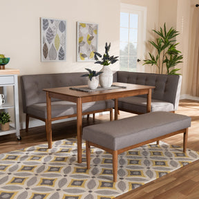 Baxton Studio Arvid Mid-Century Modern Gray Fabric Upholstered 4-Piece Wood Dining Nook Set