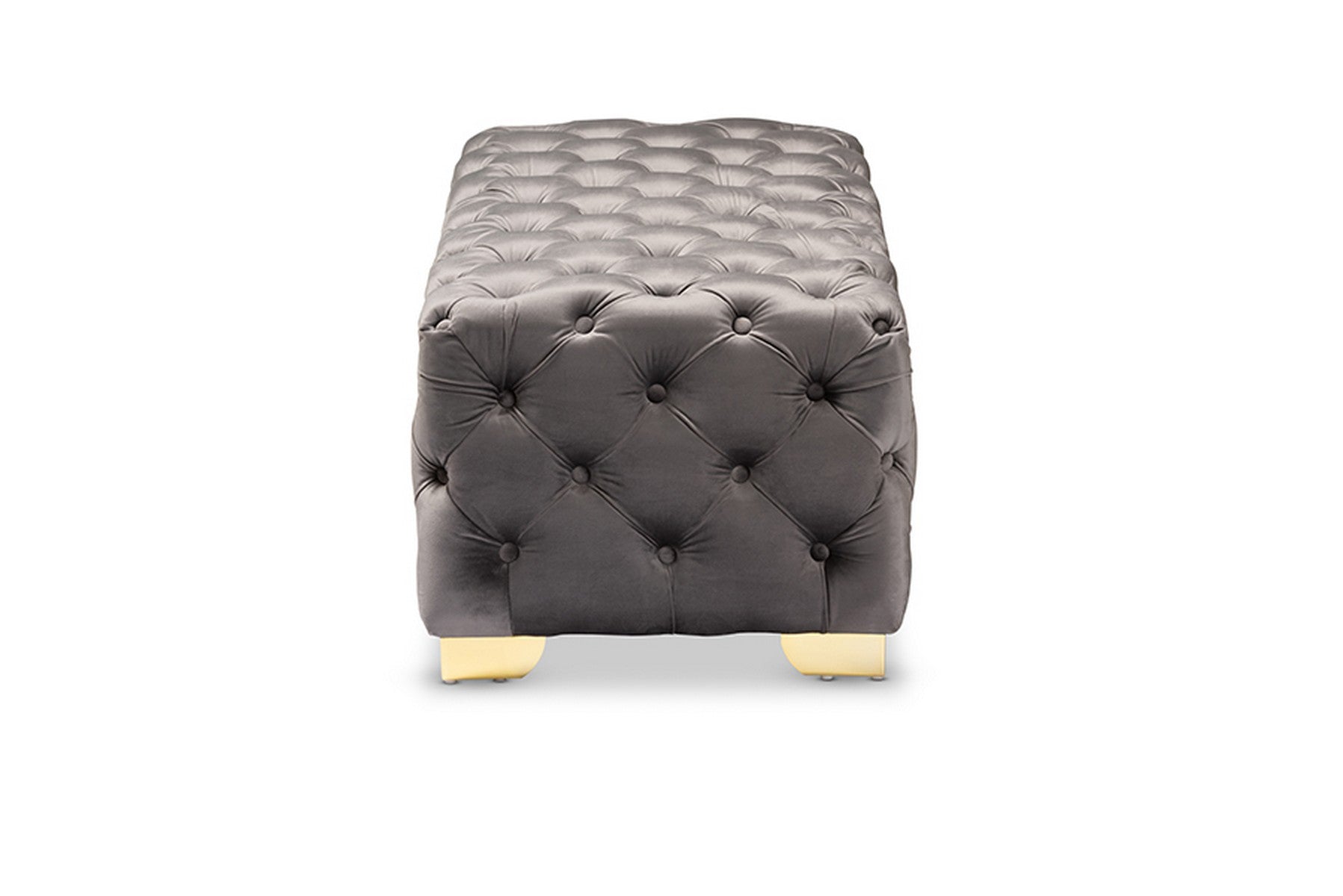 Baxton Studio Avara Glam and Luxe Gray Velvet Fabric Upholstered Gold Finished Button Tufted Bench Ottoman