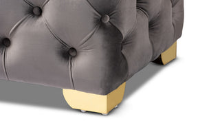 Baxton Studio Avara Glam and Luxe Gray Velvet Fabric Upholstered Gold Finished Button Tufted Bench Ottoman