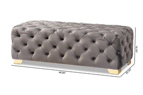 Baxton Studio Avara Glam and Luxe Gray Velvet Fabric Upholstered Gold Finished Button Tufted Bench Ottoman