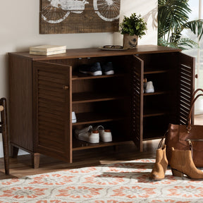 Baxton Studio Coolidge Modern and Contemporary Walnut Finished 8-Shelf Wood Shoe Storage Cabinet