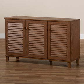 Baxton Studio Coolidge Modern and Contemporary Walnut Finished 8-Shelf Wood Shoe Storage Cabinet