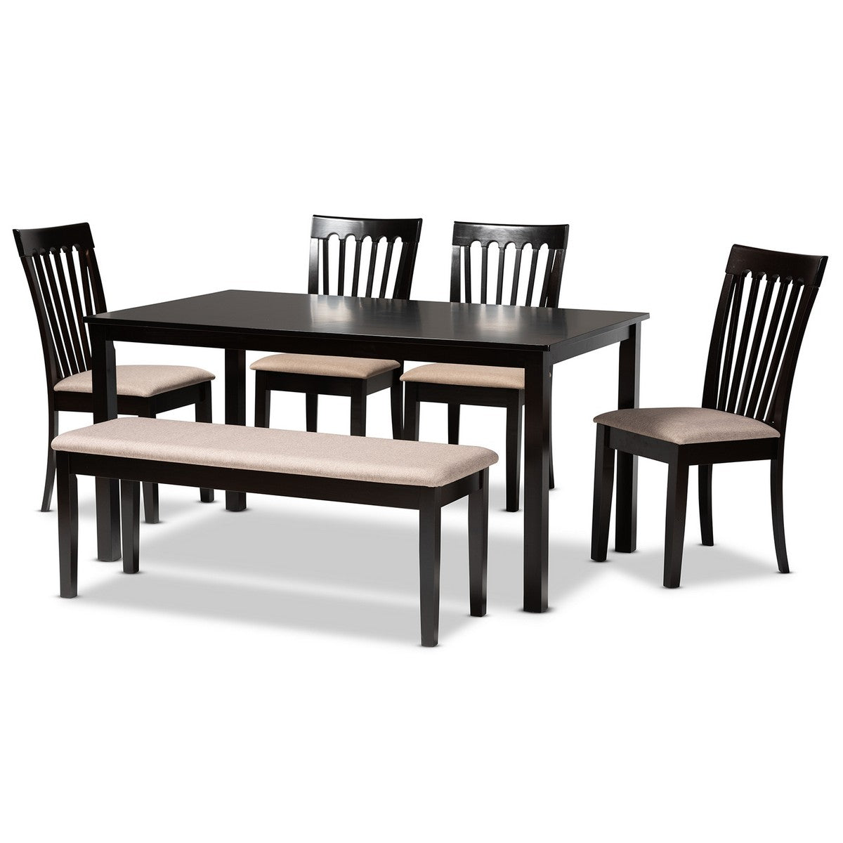 Baxton Studio Minette Modern and contemporary Sand Fabric Upholstered and Dark Brown Finished Wood 6-Piece Dining Set Baxton Studio-Dining Sets-Minimal And Modern - 1