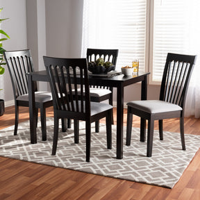 Baxton Studio Minette Modern and Contemporary Gray Fabric Upholstered Espresso Brown Finished Wood 5-Piece Dining Set