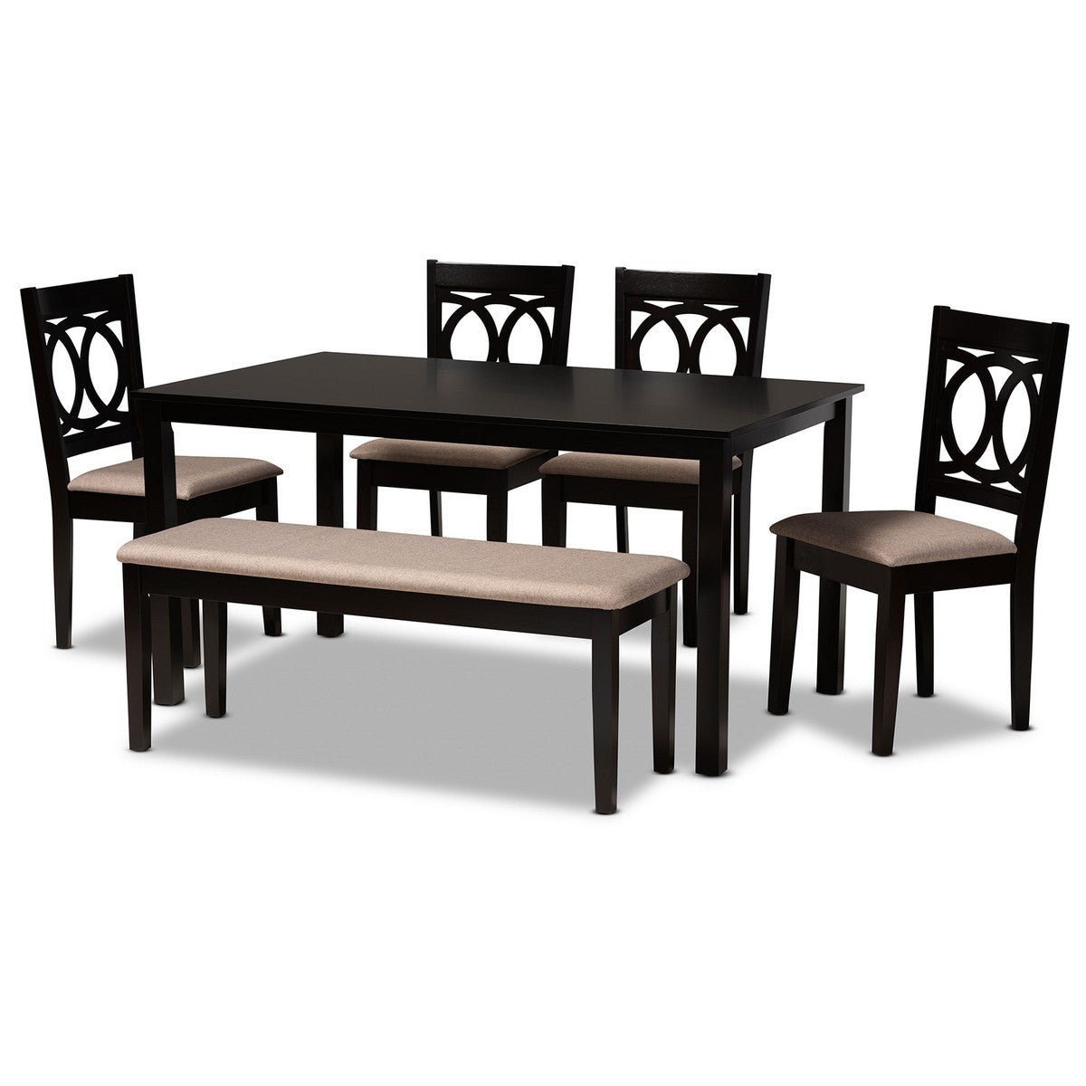 Baxton Studio Bennett Modern and Contemporary Sand Fabric Upholstered and Dark Brown Finished Wood 6-Piece Dining Set Baxton Studio-Dining Sets-Minimal And Modern - 1