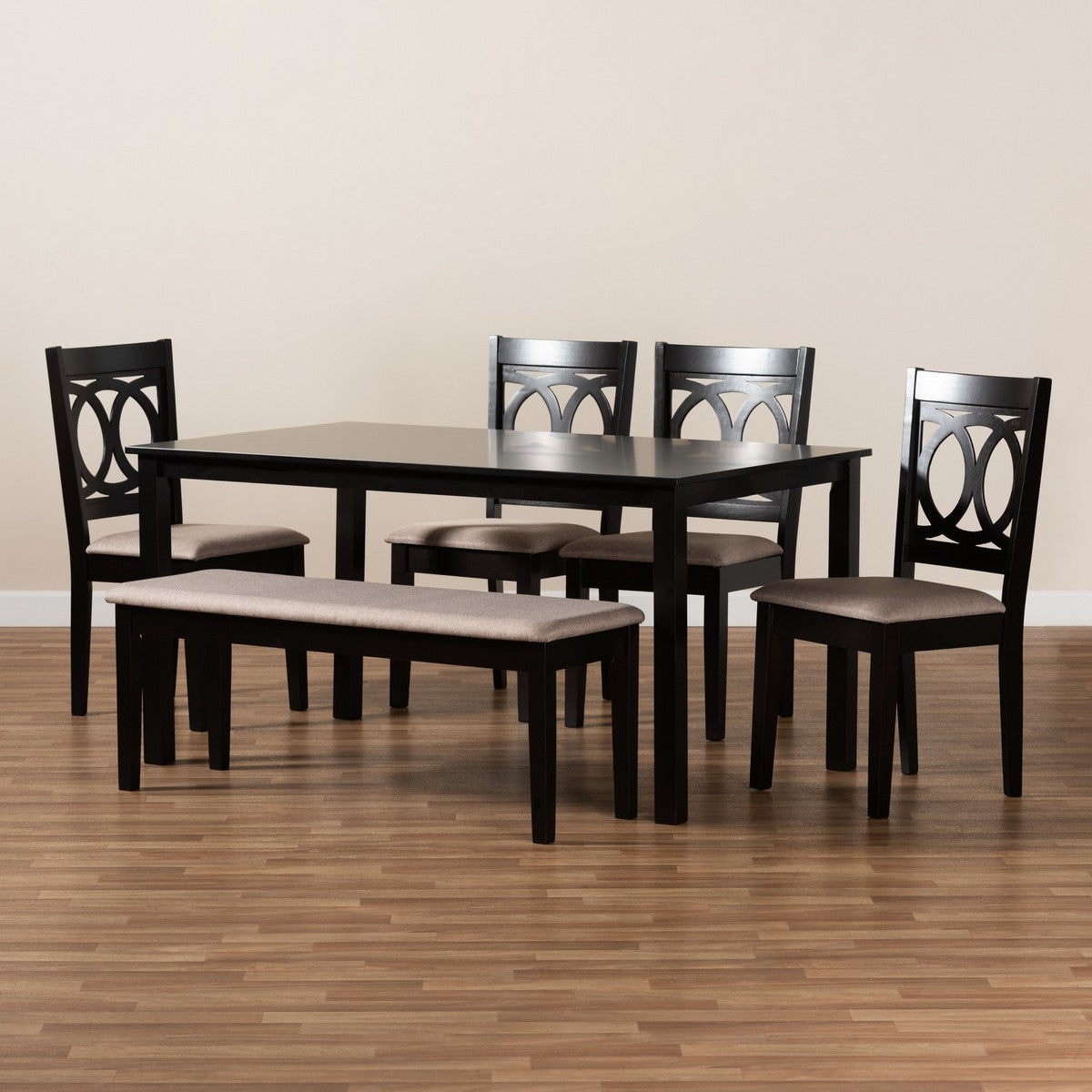 Baxton Studio Bennett Modern and Contemporary Sand Fabric Upholstered and Dark Brown Finished Wood 6-Piece Dining Set