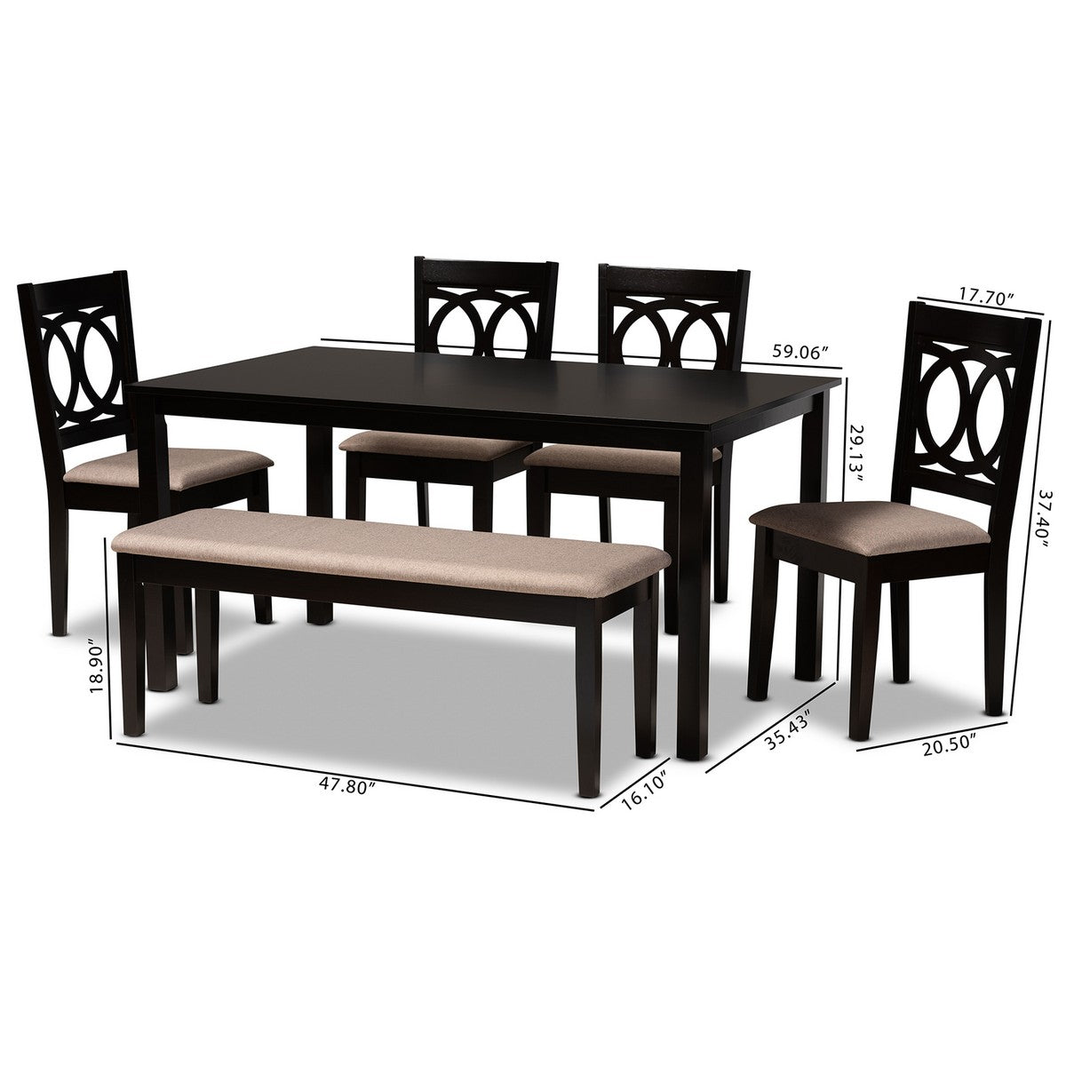 Baxton Studio Bennett Modern and Contemporary Sand Fabric Upholstered and Dark Brown Finished Wood 6-Piece Dining Set