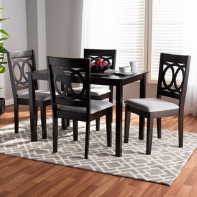 Baxton Studio Lenoir Modern and Contemporary Gray Fabric Upholstered Espresso Brown Finished Wood 5-Piece Dining Set