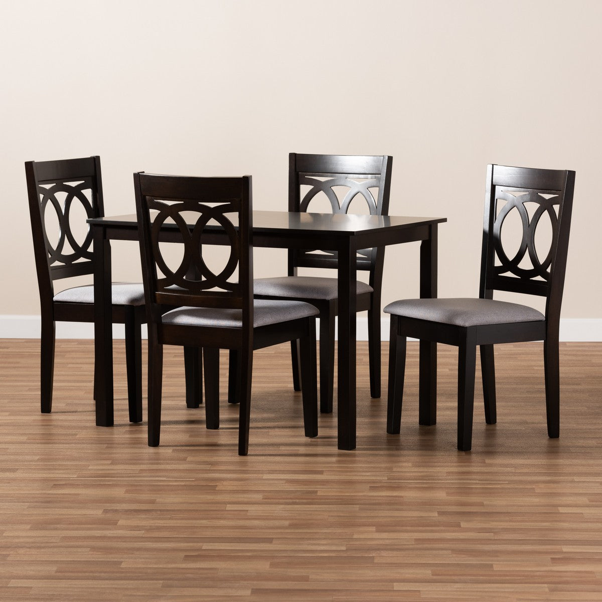 Baxton Studio Lenoir Modern and Contemporary Gray Fabric Upholstered Espresso Brown Finished Wood 5-Piece Dining Set