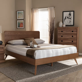 Baxton Studio Demeter Mid-Century Modern Walnut Brown Finished Wood Queen Size Platform Bed