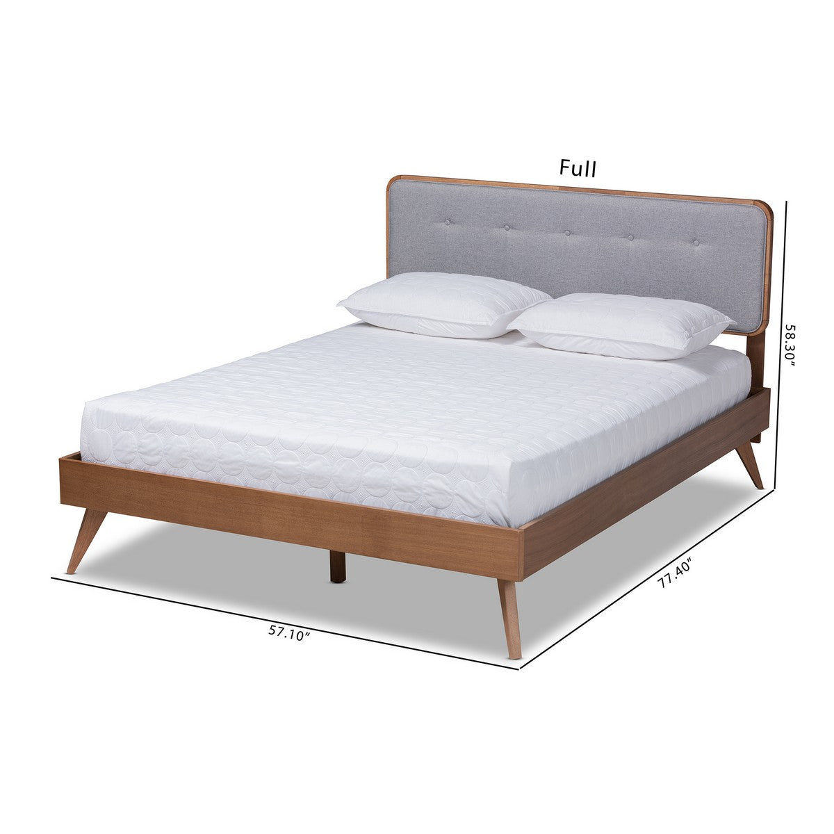 Baxton Studio Dilara Mid-Century Modern Light Grey Fabric Upholstered Walnut Brown Finished Wood King Size Platform Bed