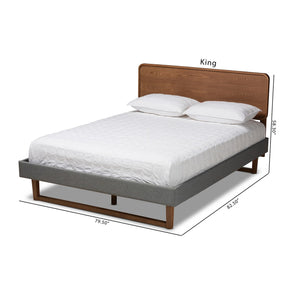 Baxton Studio Ayla Mid-Century Modern Dark Grey Fabric Upholstered Walnut Brown Finished Wood Full Size Platform Bed