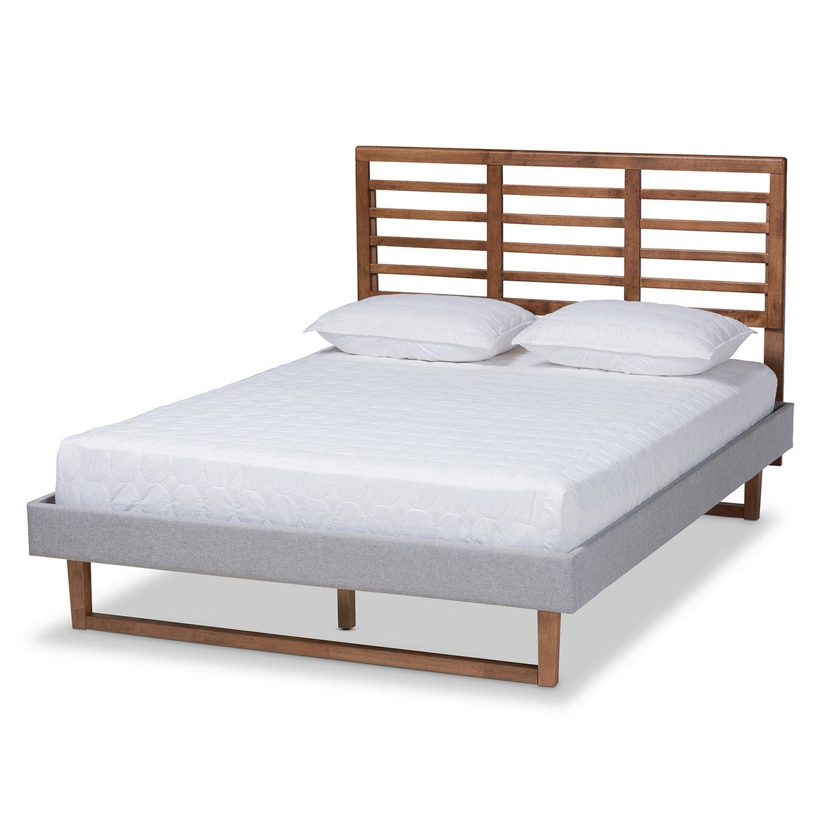 Baxton Studio Luciana Modern and Contemporary Light Grey Fabric Upholstered and Ash Walnut Brown Finished Wood Queen Size Platform Bed Baxton Studio-beds-Minimal And Modern - 1