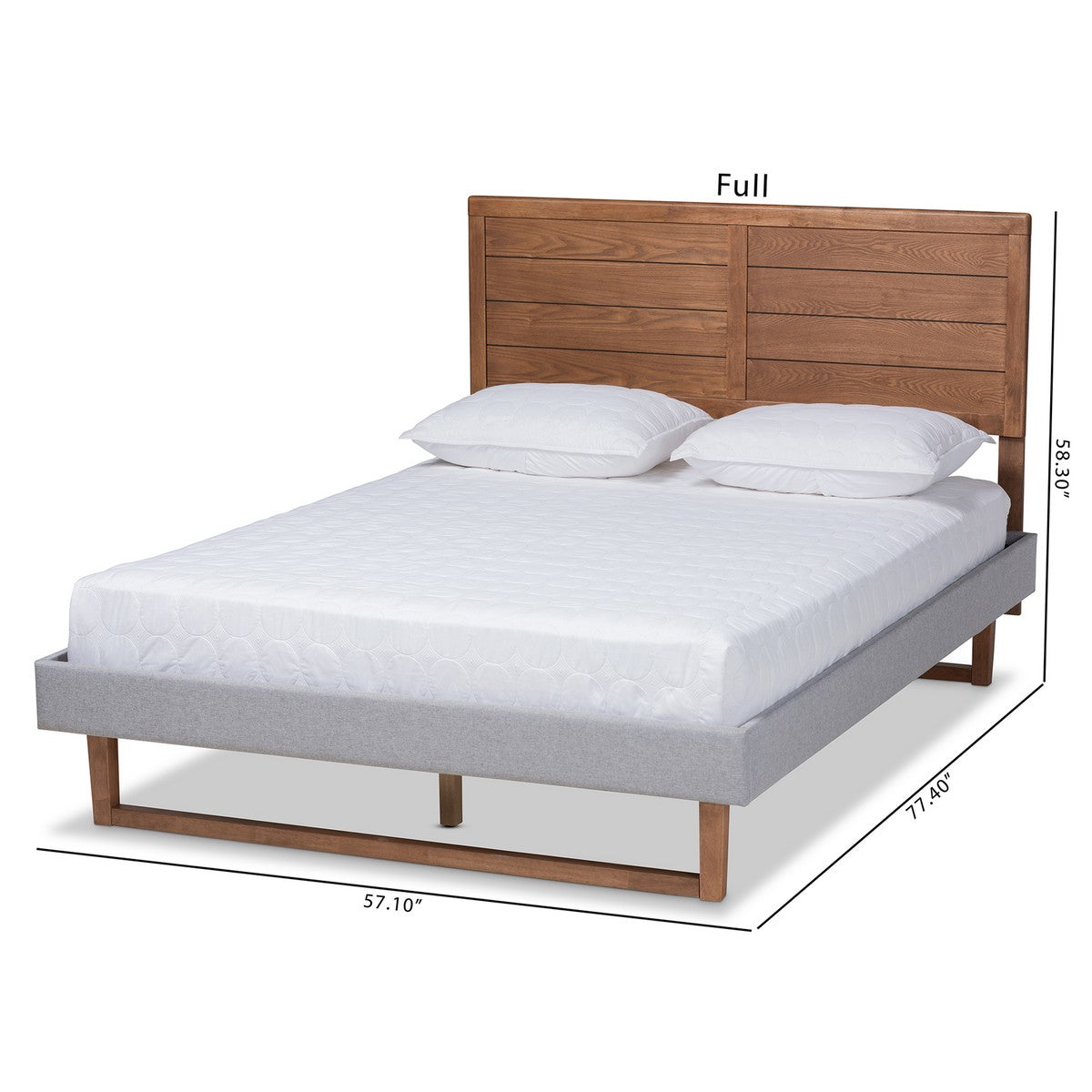 Baxton Studio Claudia Rustic Modern Light Grey Fabric Upholstered and Walnut Brown Finished Wood King Size Platform Bed