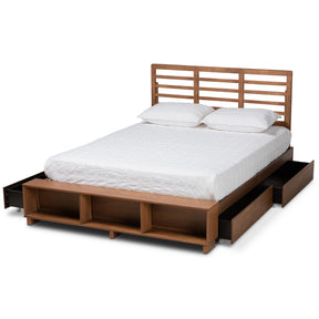 Baxton Studio Milana Modern Transitional Ash Walnut Brown Finished Wood 4-Drawer Full Size Platform Storage Bed