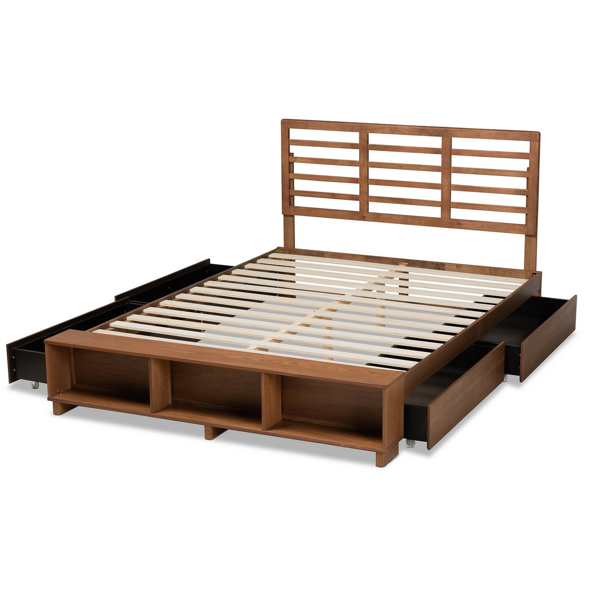 Baxton Studio Milana Modern Transitional Ash Walnut Brown Finished Wood 4-Drawer Full Size Platform Storage Bed