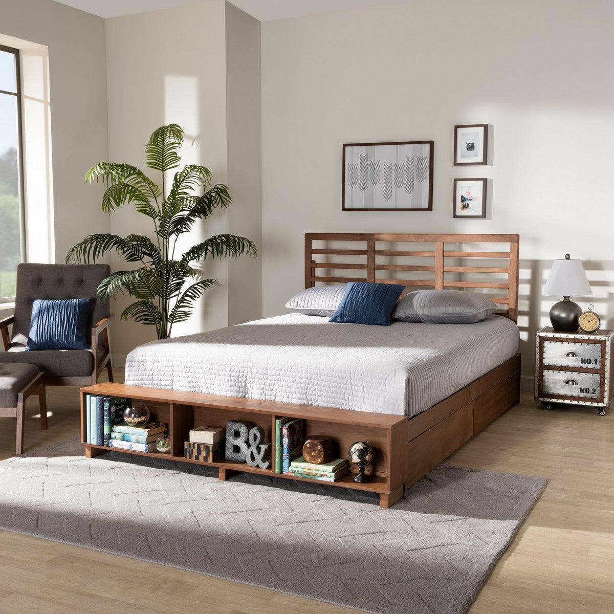 Baxton Studio Milana Modern Transitional Ash Walnut Brown Finished Wood 4-Drawer Full Size Platform Storage Bed