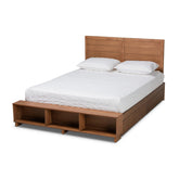 Baxton Studio Alba Modern Transitional Ash Walnut Brown Finished Wood Queen Size 4-Drawer Platform Storage Bed with Built-In Shelves Baxton Studio-beds-Minimal And Modern - 1