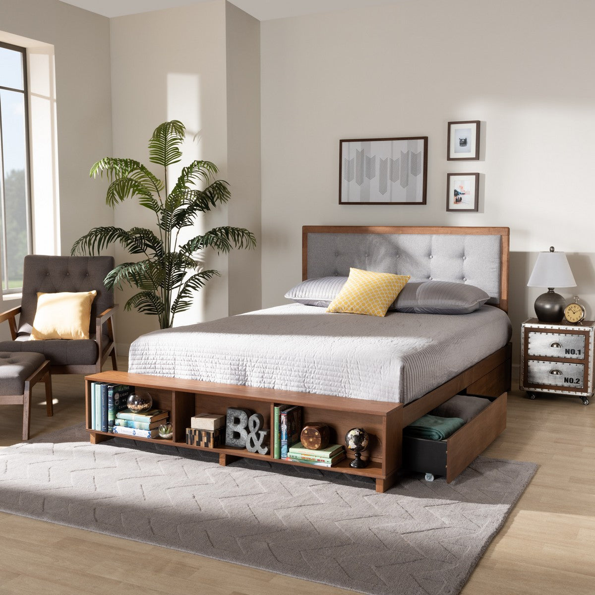 Baxton Studio Cosma Modern Transitional Ash Walnut Brown Finished Wood 4-Drawer Queen Size Platform Storage Bed