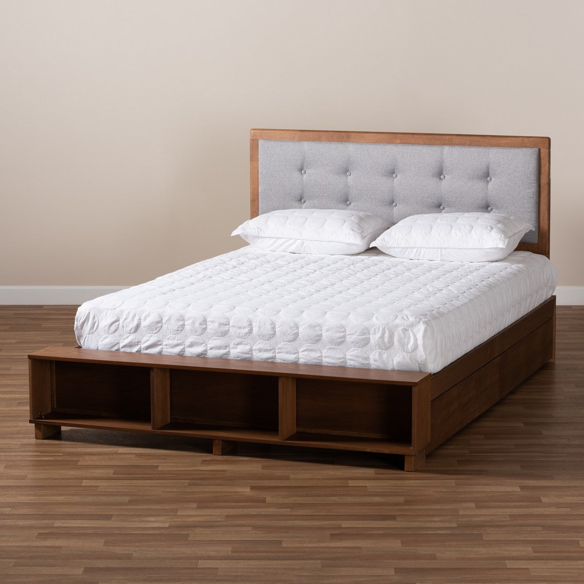 Baxton Studio Cosma Modern Transitional Ash Walnut Brown Finished Wood 4-Drawer Queen Size Platform Storage Bed