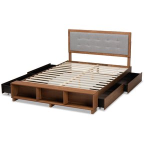 Baxton Studio Cosma Modern Transitional Ash Walnut Brown Finished Wood 4-Drawer Queen Size Platform Storage Bed