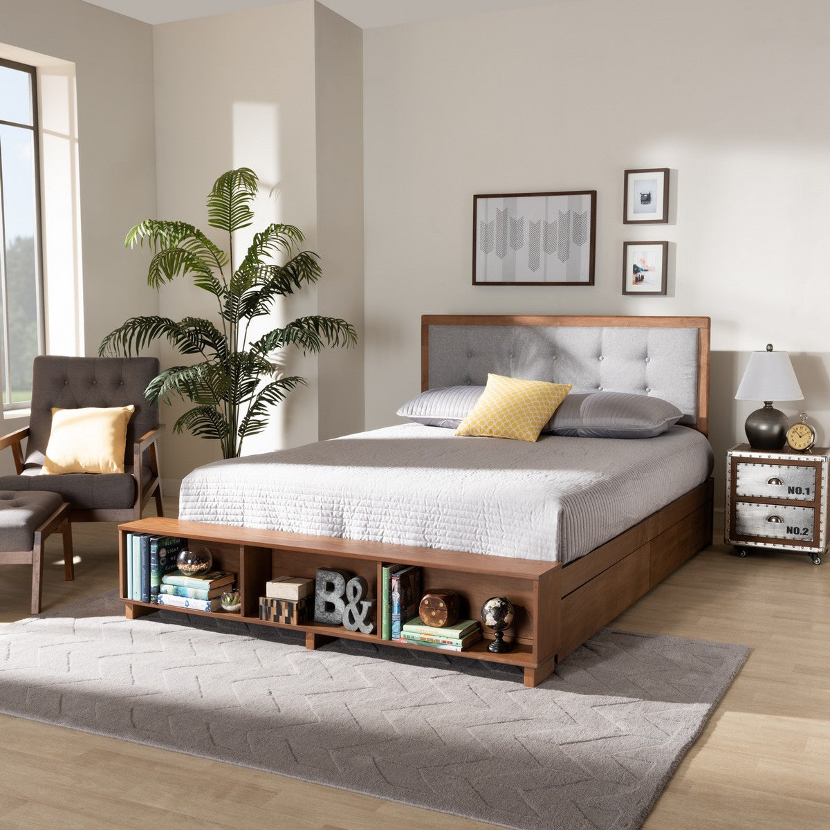 Baxton Studio Cosma Modern Transitional Ash Walnut Brown Finished Wood 4-Drawer Queen Size Platform Storage Bed