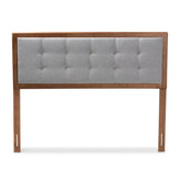 Baxton Studio Sarine Mid-Century Modern Light Grey Fabric Upholstered Walnut Brown Finished Wood King Size Headboard Baxton Studio-Headboards-Minimal And Modern - 1