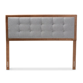 Baxton Studio Sarine Mid-Century Modern Light Grey Fabric Upholstered Walnut Brown Finished Wood King Size Headboard Baxton Studio-Headboards-Minimal And Modern - 1