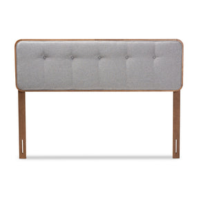 Baxton Studio Palina Mid-Century Modern Light Grey Fabric Upholstered Walnut Brown Finished Wood King Size Headboard Baxton Studio-Headboards-Minimal And Modern - 1