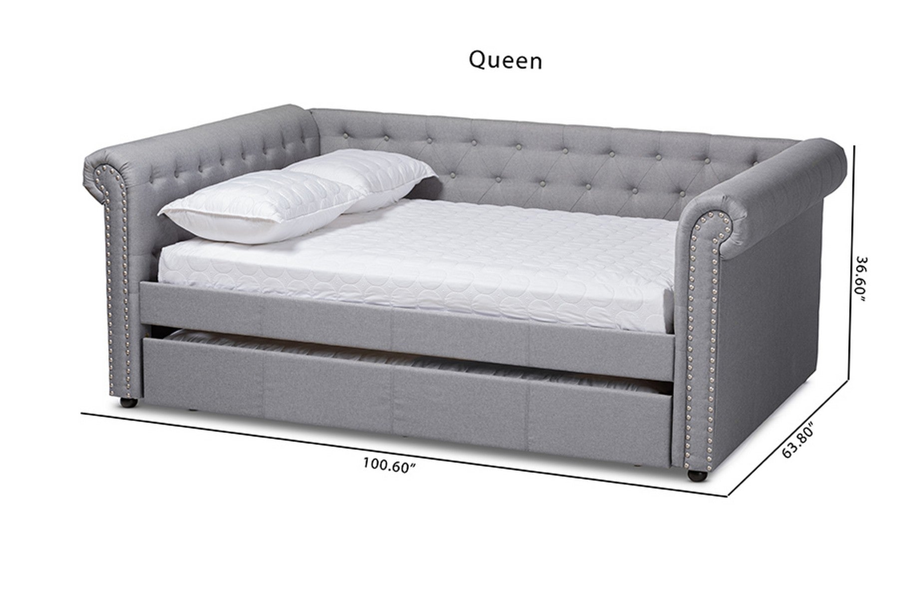 Baxton Studio Mabelle Modern and Contemporary Gray Fabric Upholstered Queen Size Daybed with Trundle