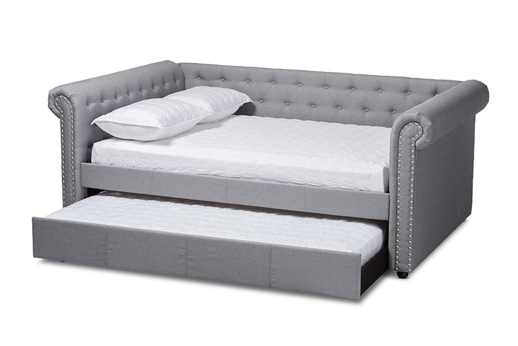 Baxton Studio Mabelle Modern and Contemporary Gray Fabric Upholstered Queen Size Daybed with Trundle