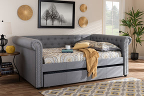 Baxton Studio Mabelle Modern and Contemporary Gray Fabric Upholstered Queen Size Daybed with Trundle