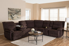 Baxton Studio Sabella Modern and Contemporary Chocolate Brown Fabric Upholstered 7-Piece Reclining Sectional Sofa