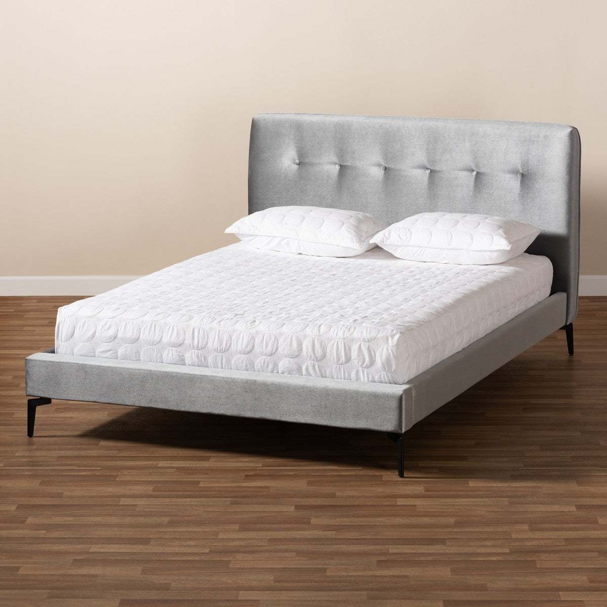 Baxton Studio Ingrid Glam and Luxe Silver Grey Velvet Fabric Upholstered King Size Platform Bed