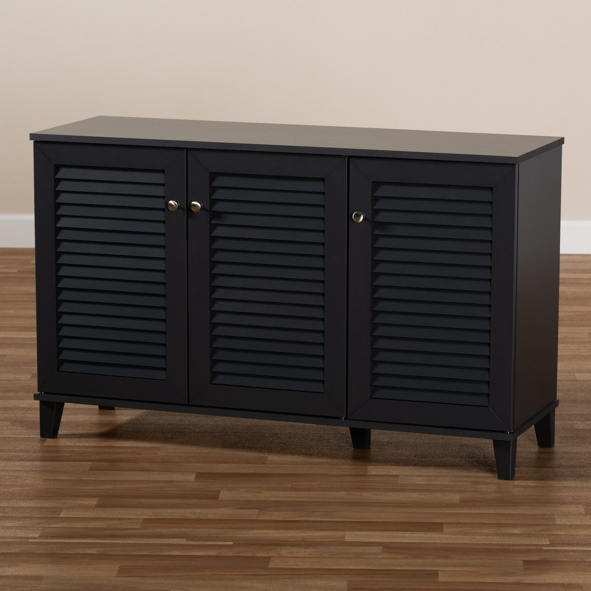 Baxton Studio Coolidge Modern and Contemporary Dark Grey Finished 8-Shelf Wood Shoe Storage Cabinet