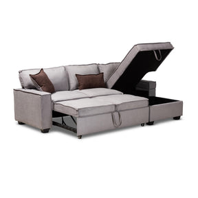 Baxton Studio Emile Modern and Contemporary Light Grey Fabric Upholstered Right Facing Storage Sectional Sofa with Pull-Out Bed