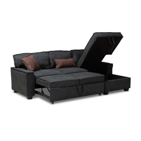 Baxton Studio Emile Modern and Contemporary Dark Grey Fabric Upholstered Right Facing Storage Sectional Sofa with Pull-Out Bed