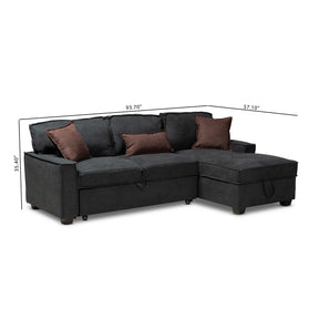 Baxton Studio Emile Modern and Contemporary Dark Grey Fabric Upholstered Right Facing Storage Sectional Sofa with Pull-Out Bed