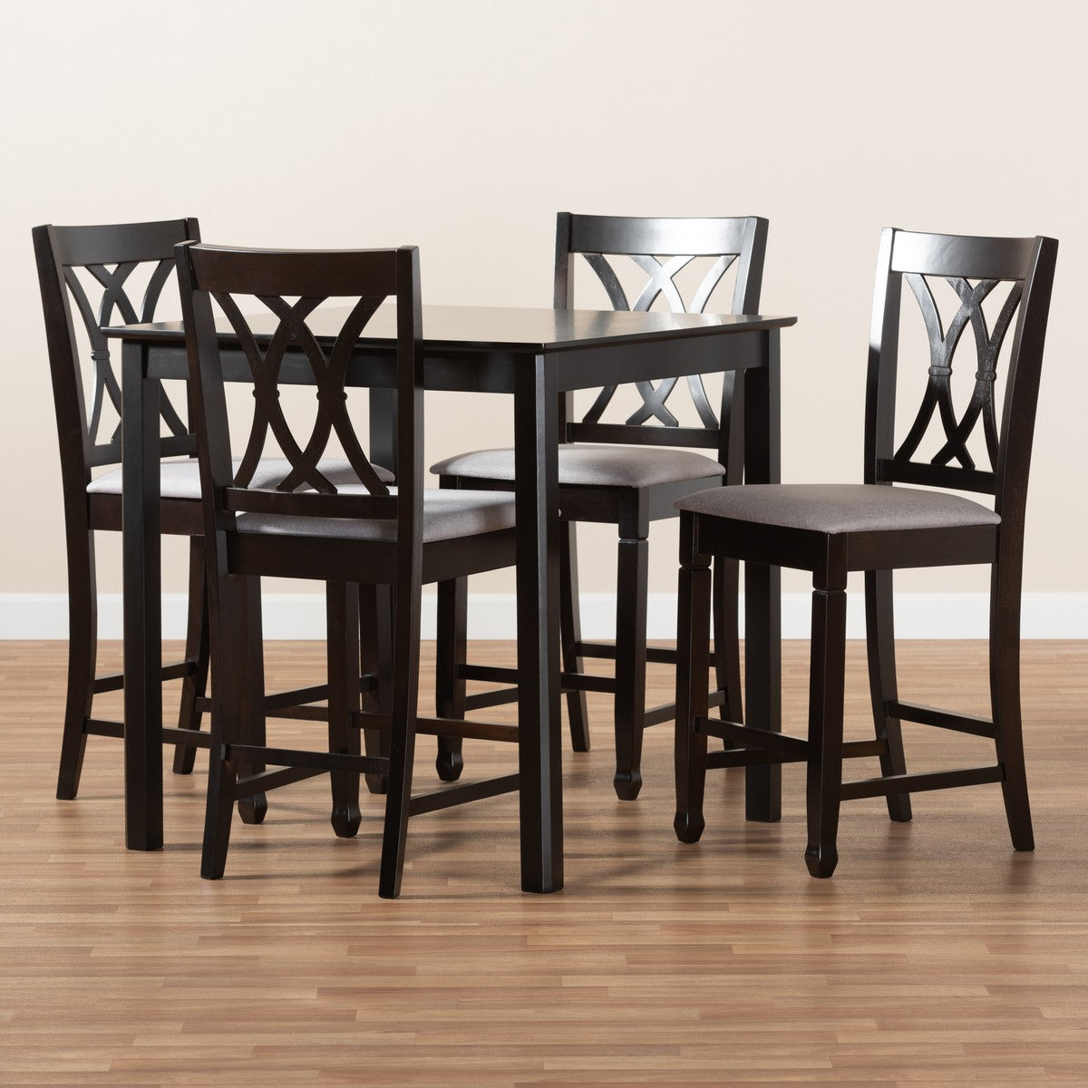 Baxton Studio Reneau Modern and Contemporary Gray Fabric Upholstered Espresso Brown Finished 5-Piece Wood Pub Set