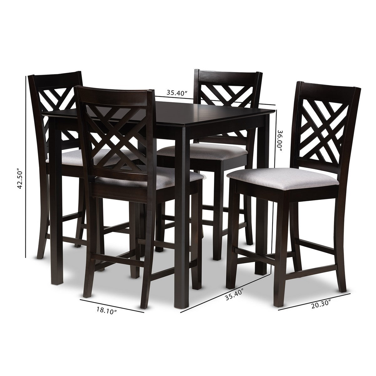 Baxton Studio Caron Modern and Contemporary Gray Fabric Upholstered Espresso Brown Finished 5-Piece Wood Pub Set