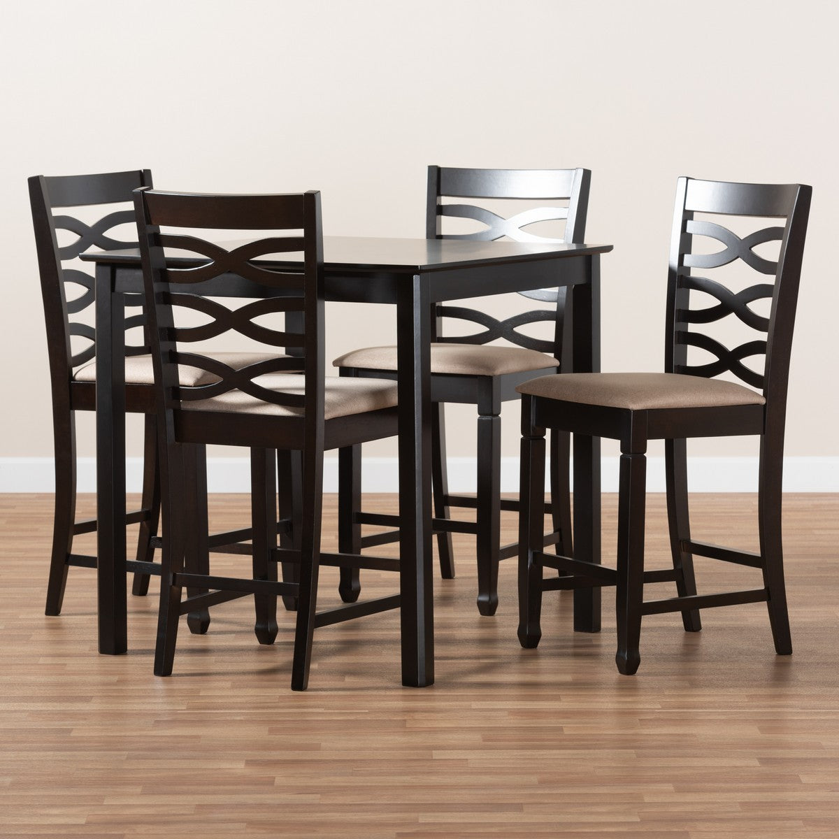 Baxton Studio Lanier Modern and Contemporary Sand Fabric Upholstered Espresso Brown Finished 5-Piece Wood Pub Set