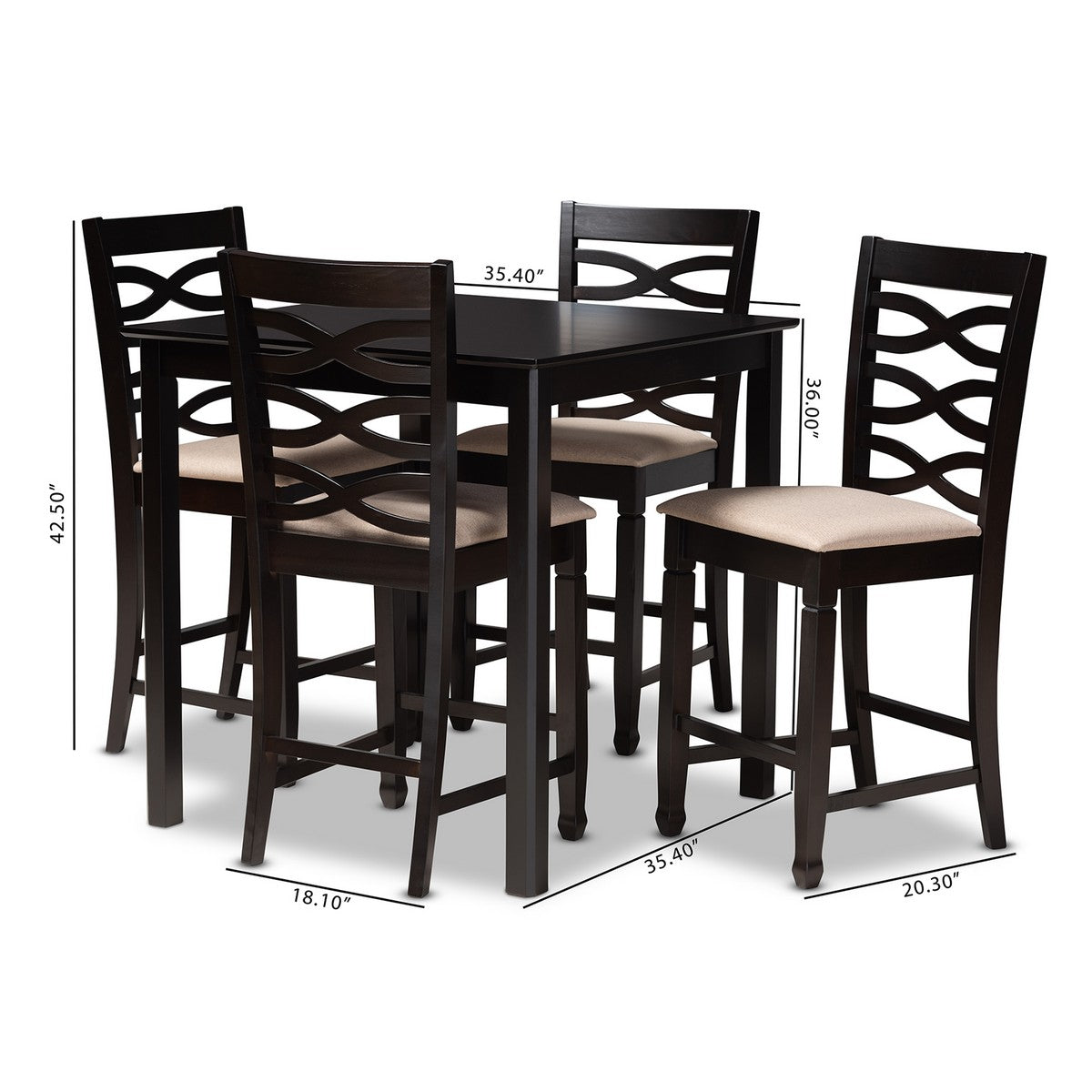 Baxton Studio Lanier Modern and Contemporary Sand Fabric Upholstered Espresso Brown Finished 5-Piece Wood Pub Set