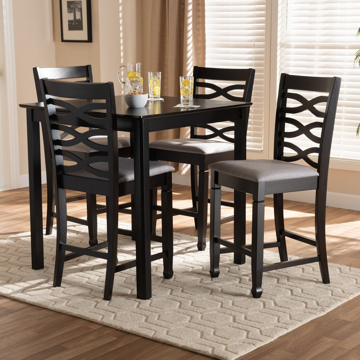 Baxton Studio Lanier Modern and Contemporary Gray Fabric Upholstered Espresso Brown Finished 5-Piece Wood Pub Set