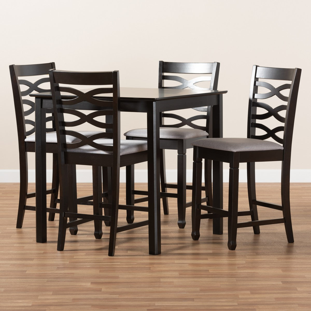 Baxton Studio Lanier Modern and Contemporary Gray Fabric Upholstered Espresso Brown Finished 5-Piece Wood Pub Set