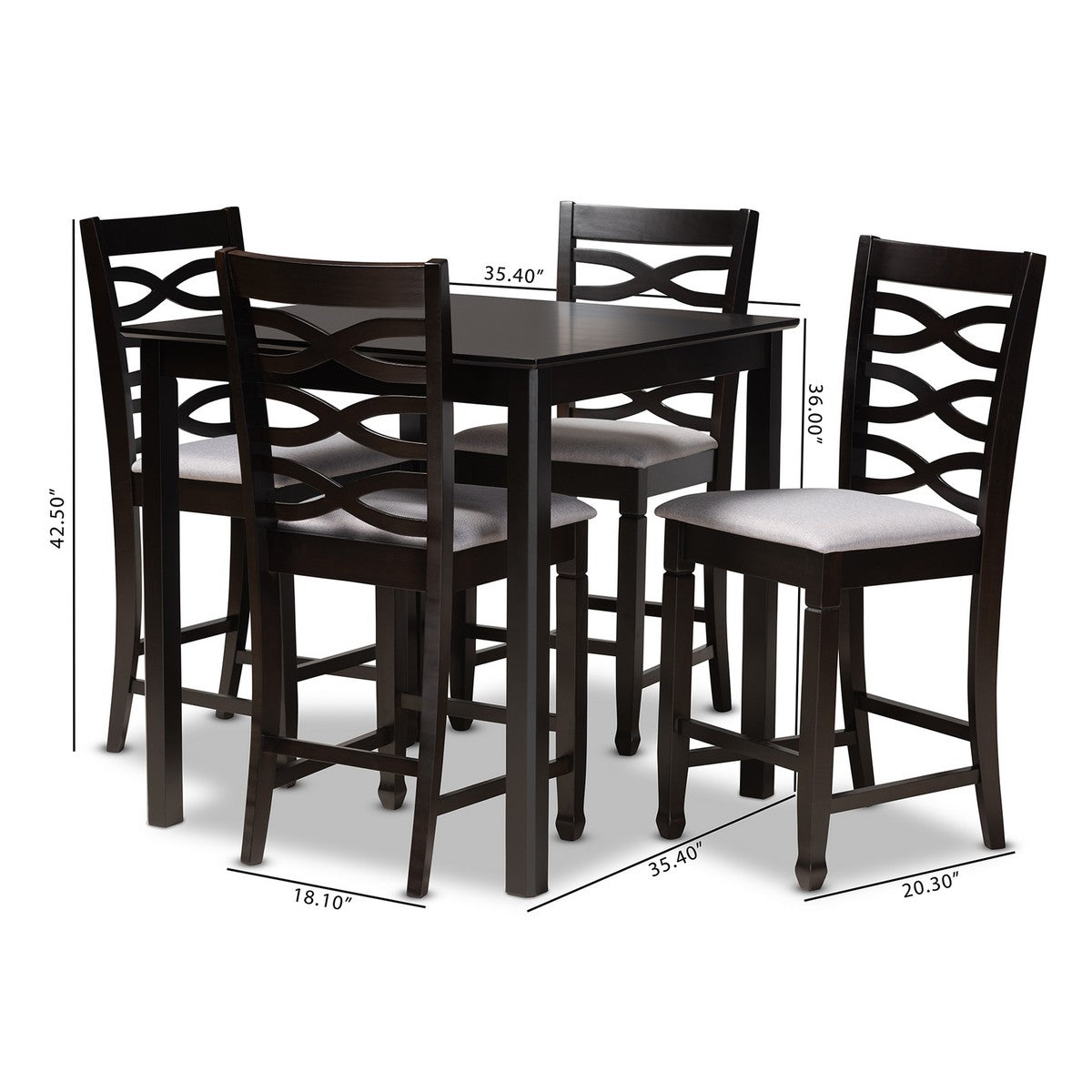 Baxton Studio Lanier Modern and Contemporary Gray Fabric Upholstered Espresso Brown Finished 5-Piece Wood Pub Set