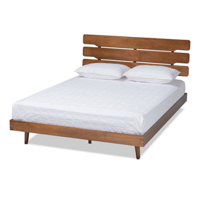 Baxton Studio Anzia Mid-Century Modern Walnut Finished Wood Queen Size Platform bed Baxton Studio- Beds (Platform)-Minimal And Modern - 1