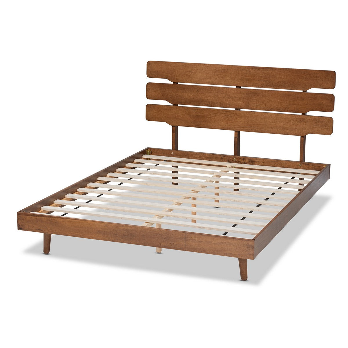 Baxton Studio Anzia Mid-Century Modern Walnut Finished Wood Queen Size Platform bed