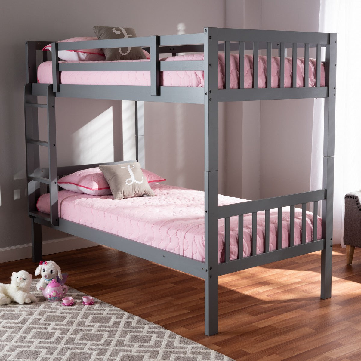 Baxton Studio Jude Modern and Contemporary Grey Finished Wood Twin Size Bunk Bed